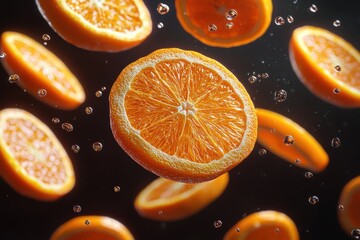 Vibrant Floating Orange Slices – Fresh Citrus Segments in Mid-Air, Perfect for Healthy Snacking, Citrus Photography, and Food Art