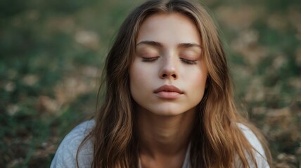 Close-up portrait of a young woman with his eyes closed, meditating.