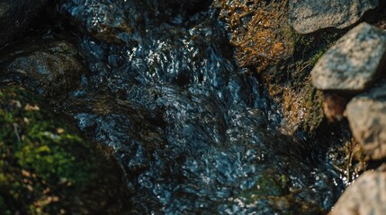 Obraz premium Crystal Clear Stream Flowing Over Rocks And Moss