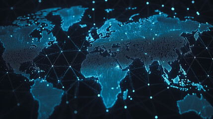 abstract business connection of line from nail node to node on world map background Innovation network points Earth's surface