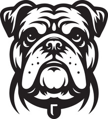 This stylized black and white vector illustration showcases a majestic bulldog, embodying strength, loyality, and resilience. perfect for designs related to pet adoption and urban lifestyle.