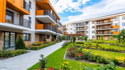 Senior care facility exterior with well-maintained garden and welcoming entrance. Emphasizing comfort and dignity in elderly living environments.