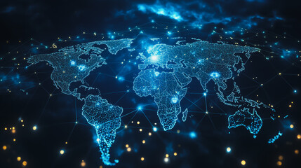 abstract business connection of line from nail node to node on world map background Innovation network points Earth's surface