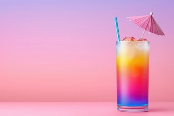 Colorful Tropical Cocktail with Paper Umbrella and Straw Decoration