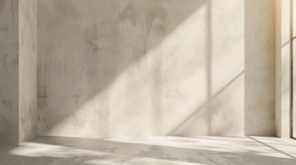 Minimalist studio background with plain, unpainted walls.