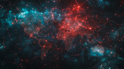 abstract business connection of line from nail node to node on world map background Innovation network points Earth's surface