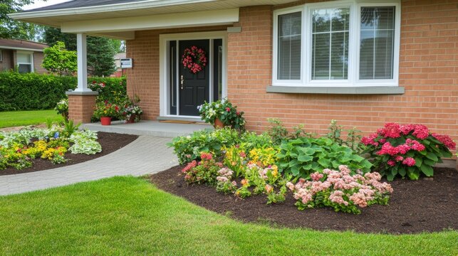 Senior care facility exterior with well-maintained garden and welcoming entrance. Emphasizing comfort and dignity in elderly living environments.