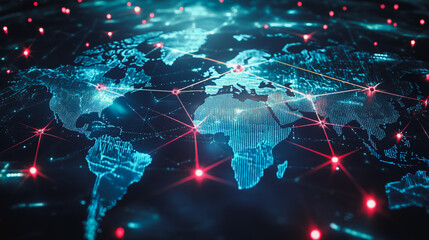 abstract business connection of line from nail node to node on world map background Innovation network points Earth's surface