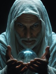 Mystic Gazing into Crystal Ball