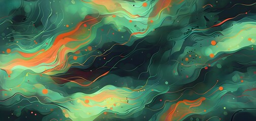 abstract wallpaper illustration, symbolic for artificial intelligence, lines, dots and pattern, vibrant yellow green and blue hues