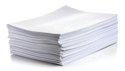 Large stack of blank white paper sheets isolated on white background cut out