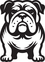 This stylized black and white vector illustration showcases a majestic bulldog, embodying strength, loyality, and resilience. perfect for designs related to pet adoption and urban lifestyle.