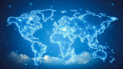abstract business connection of line from nail node to node on world map background Innovation network points Earth's surface