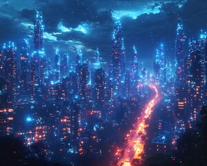 Futuristic Bioluminescent Algae Powered City with Glowing Renewable Energy Plants