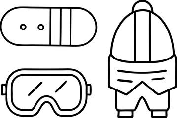 set of line art helmet Welding worker glasses doodle vector coloring page elements