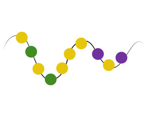 Beaded thread of three colors for Mardi Gras, carnival attribute for a festival or holiday poster
