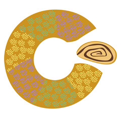 King Cake traditional Mardi Gras pastry, round cake with three-colored top for menu or poster design