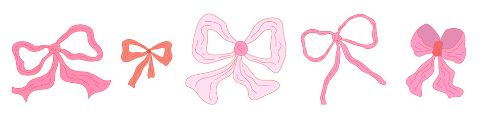 Coquette vintage bow set y2k girly style. Coquette pink bow illustration. Vector illustration romantic