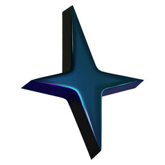 Y2K holographic star chrome black color. Render 3d chrome metal. Star hologram 3d vector illustration