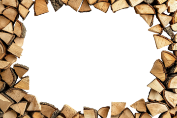Wooden log frame border with natural texture, isolated on transparent cutout background