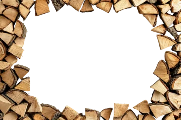 Printed roller blinds Wooden log frame border with natural texture, isolated on transparent cutout background