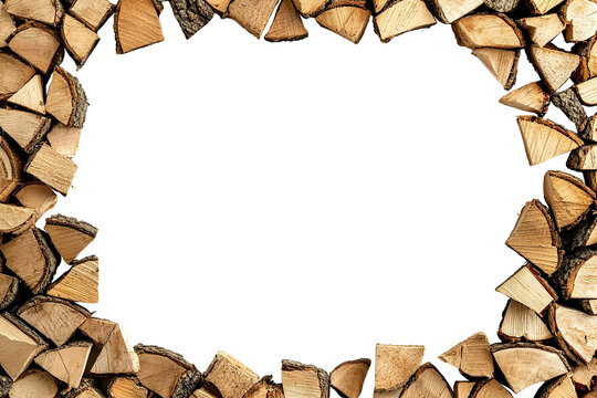 Wooden log frame border with natural texture, isolated on transparent cutout background