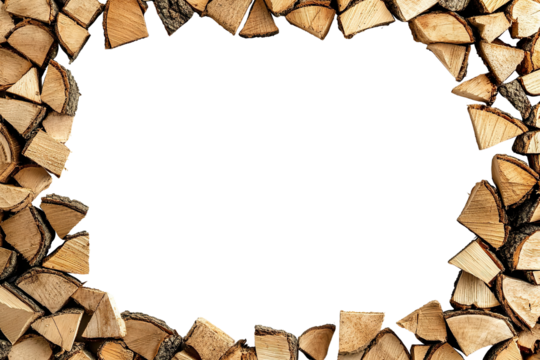 Wooden log frame border with natural texture, isolated on transparent cutout background