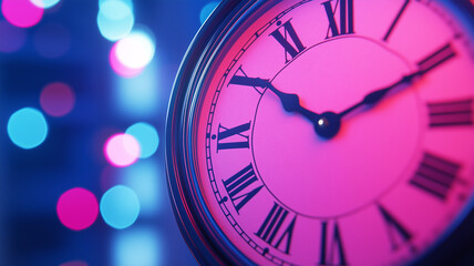 Clock striking midnight on New Year’s Eve. soft ambient lighting