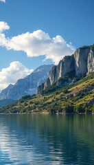 Obraz premium mountains and a body of water with a lake between mountains