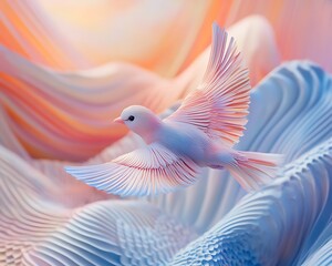 Ultra-Detailed 3D Rendered Bird with Soft Pastel Feather Colors in Flight