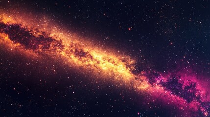 Fototapeta premium Cosmic River of Stars: A Celestial Tapestry of Golden and Crimson Hues