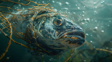 Fototapeta premium Fish Trapped in a Net