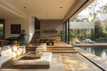 Modern Minimalist Home Interior Design With Pool View