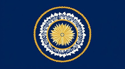 Ornate Circular Design Featuring Gold and White Flowers