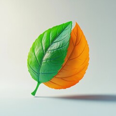Dual Leaf: A vibrant green leaf transitions into a warm autumnal orange, symbolizing change, growth, and the cyclical nature of life.