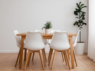 Elegant dining area with bright white chairs and minimalist decor modern home interior design cozy environment indoor perspective style inspiration