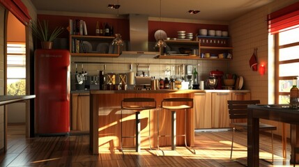 Kitchen interior with bar chairs and counter