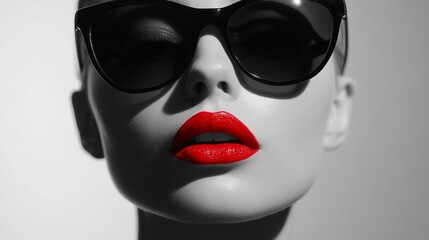  young woman with red  lips and sunglasses with reflection,  art © Susana