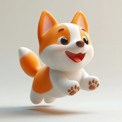 Joyful Jumping Corgi Puppy: 3D Render of an adorable corgi puppy in mid-air, full of playful energy and happiness. Perfect for children's products, websites, or app design. 