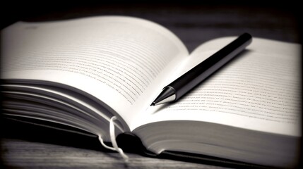 Open Book with Pen Resting on Pages