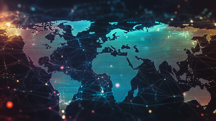 abstract business connection of line from nail node to node on world map background Innovation network points Earth's surface