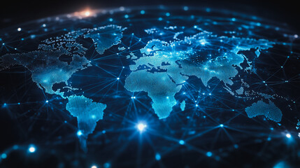 Fototapeta premium abstract business connection of line from nail node to node on world map background Innovation network points Earth's surface