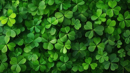 Lush green clover leaves creating a dense natural background. Happy St. Patrick's Day. Saint Patrick
