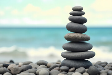 Fototapeta premium Pebble tower balance harmony pyramid stones arrangement on relaxing background.