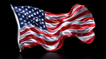 Dynamic waves of the american flag against a dark background