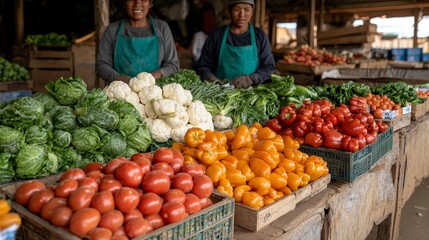 Vibrant market stall showcasing fresh vegetables local farmers market food photography outdoor environment close-up view eco-friendly concept
