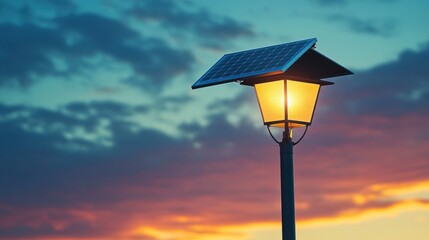 Solar Powered Lamp Illuminates Sunset Sky
