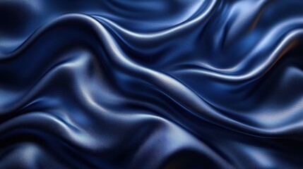 Fototapeta premium Smooth dark blue silk fabric with elegant waves and luxurious texture