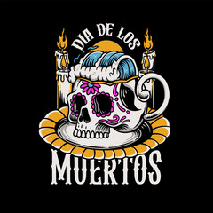 skull summer, skull waves, vintage sugar skull design