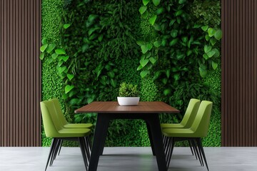 Obraz premium Nature-Inspired Dining Room with Lush Greenery for a Fresh and Inviting Atmosphere